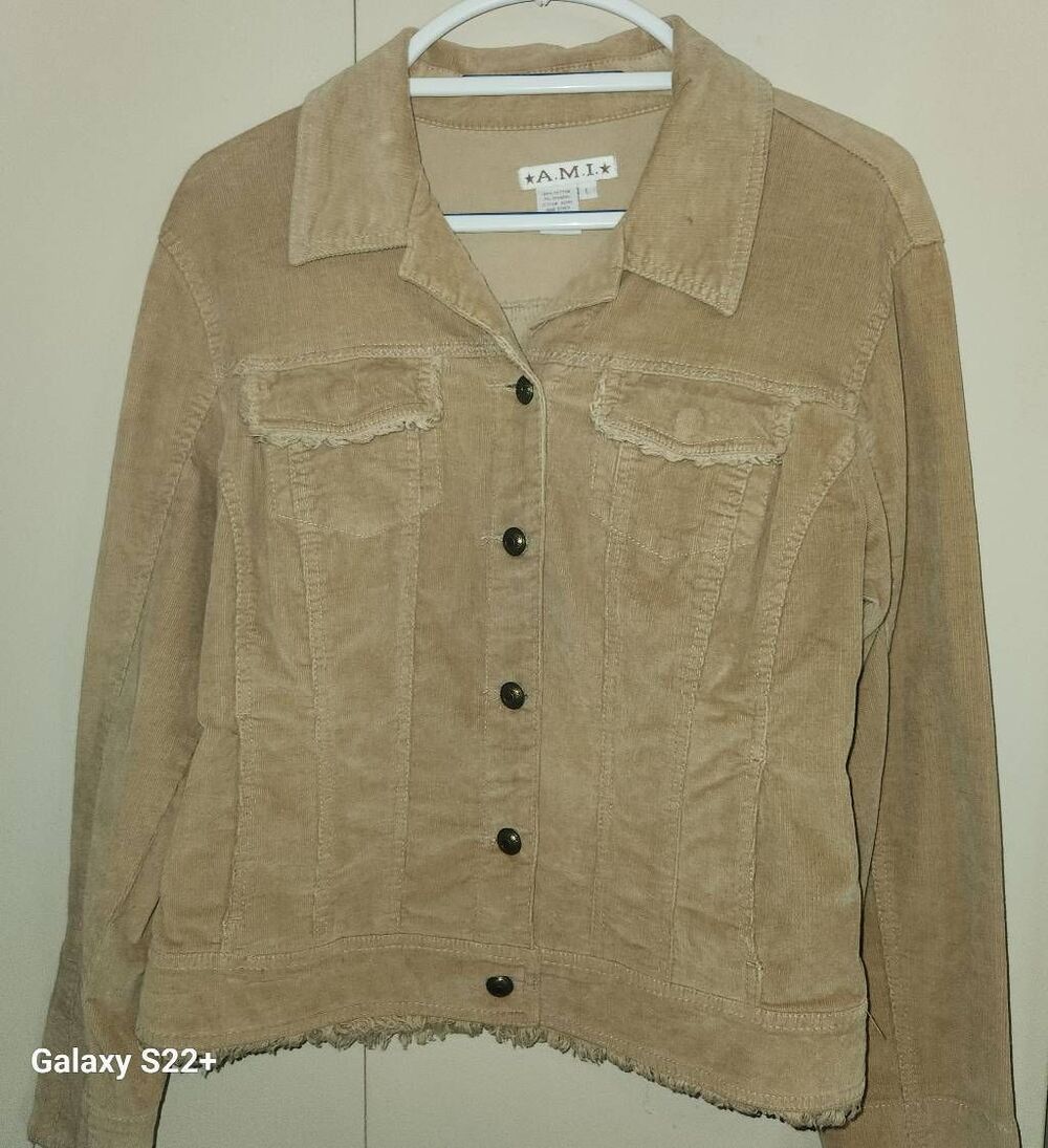 J11 A.M.I. tan corduroy fitted western style fringed jacket with chest pockets